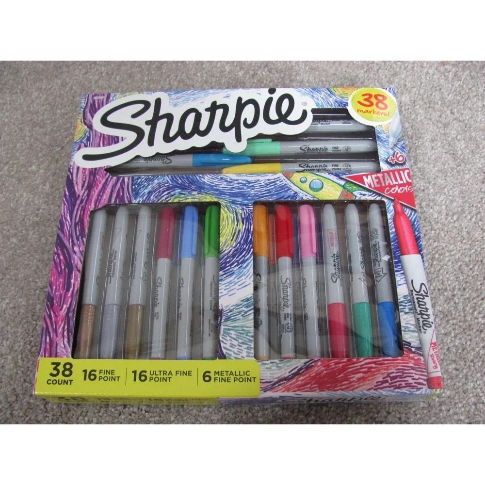 Sharpie Permanent Markers Gift Set, Gray Barrels/Assorted Ink Colors, Set Of 38